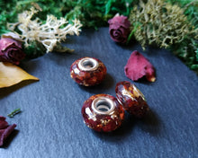 Load image into Gallery viewer, Red rose and gold flakes charm