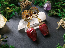 Load image into Gallery viewer, Red rose filigree earrings