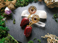 Load image into Gallery viewer, Red rose filigree earrings