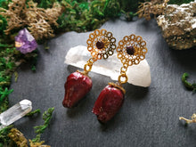 Load image into Gallery viewer, Red rose filigree earrings