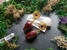 Load image into Gallery viewer, Red rose filigree earrings