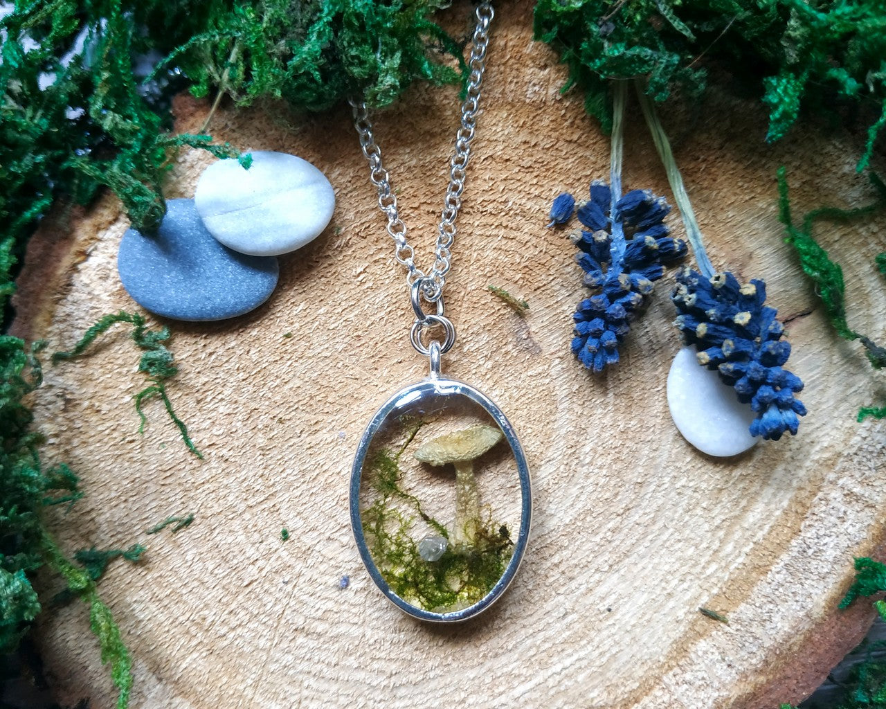 Moss Lichen Fungus Forest Embroidery OOAK Natural Jewelry pendant on sale