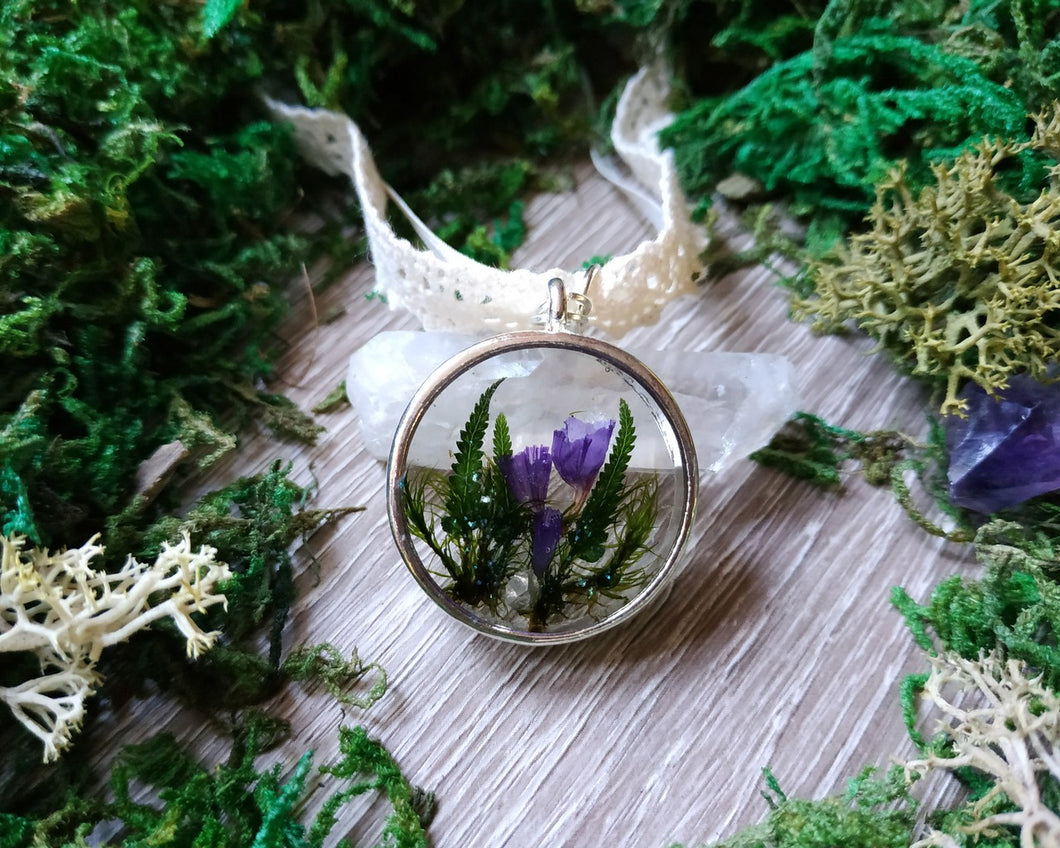 Fairy forest necklace with purple flowers