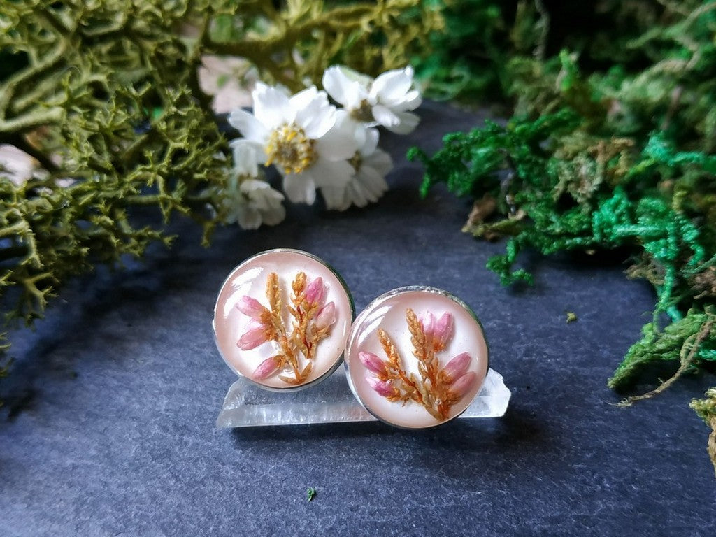 Round dried heather earrings