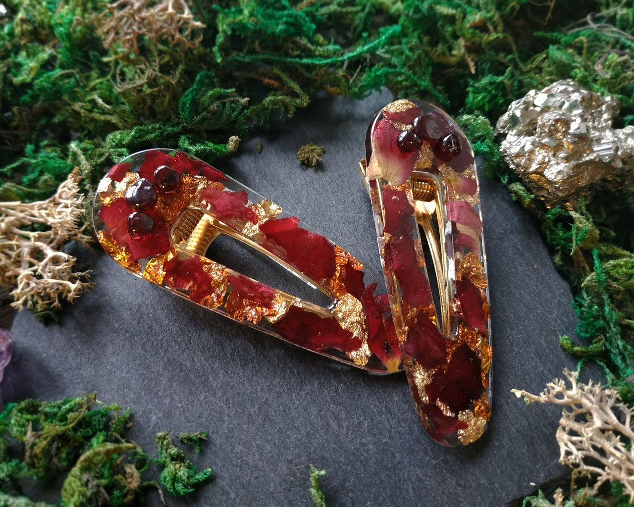 Ruby & Garnet Colored Hair Clamp Hair clip with rose and garnet – Twignpetal main image 3